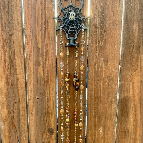 Halloween Goth Decor Iron Spider Beaded Wind Chime Mobile & Rustic Bells - Picture 6 of 10